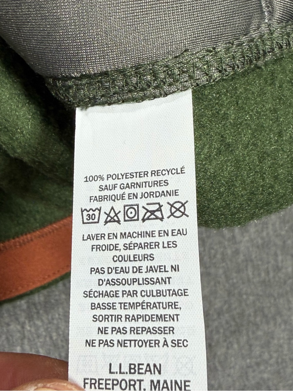 L.L. Bean Men's Dark Green Fleece Jacket with Orange Trim Large 518186 - Picture 4 of 6